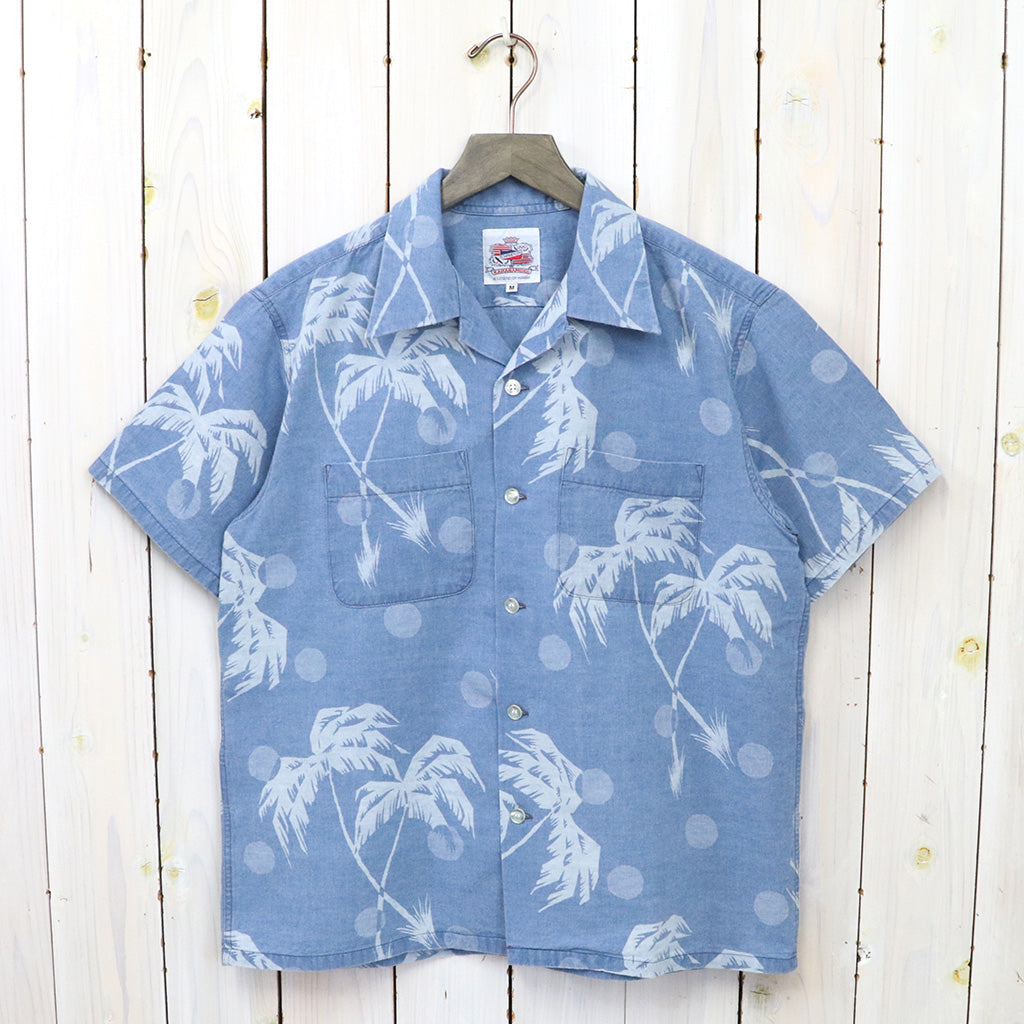 DUKE KAHANAMOKU『S/S INDIGO COTTON HAWAIIAN SHIRT-MOONLIGHT PLAMTREE』(BLUE)