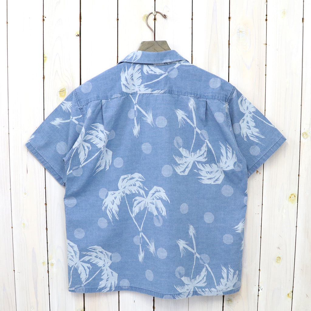 DUKE KAHANAMOKU『S/S INDIGO COTTON HAWAIIAN SHIRT-MOONLIGHT PLAMTREE』(BLUE)