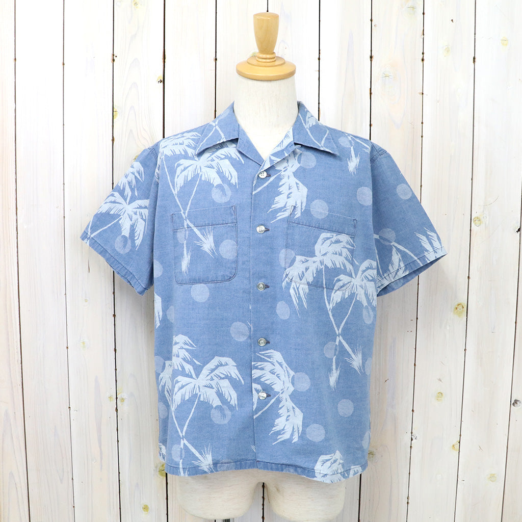 DUKE KAHANAMOKU『S/S INDIGO COTTON HAWAIIAN SHIRT-MOONLIGHT PLAMTREE』(BLUE)