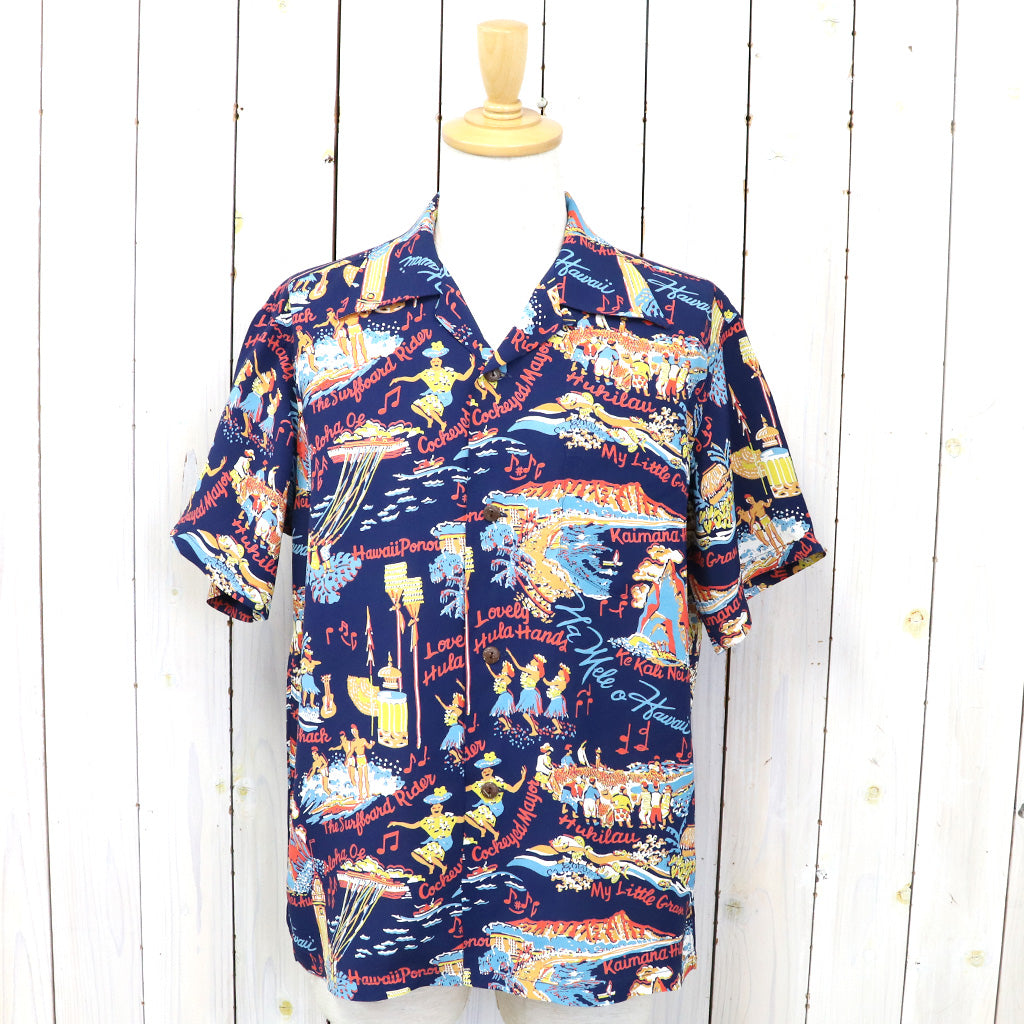 SUN SURF『S/S RAYON HAWAIIAN SHIRT-THE SONG OF HAWAII』(NAVY)