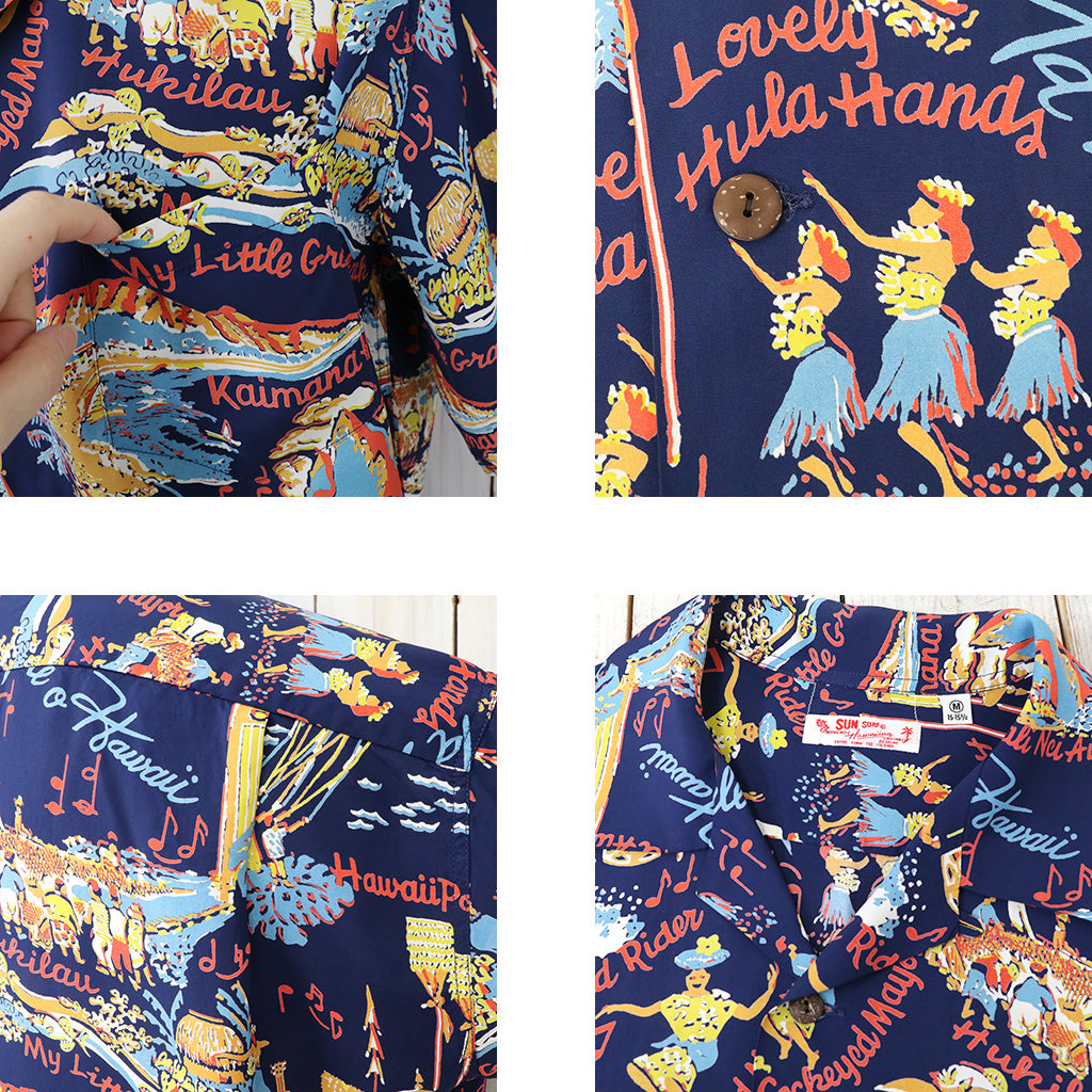 SUN SURF『S/S RAYON HAWAIIAN SHIRT-THE SONG OF HAWAII』(NAVY)