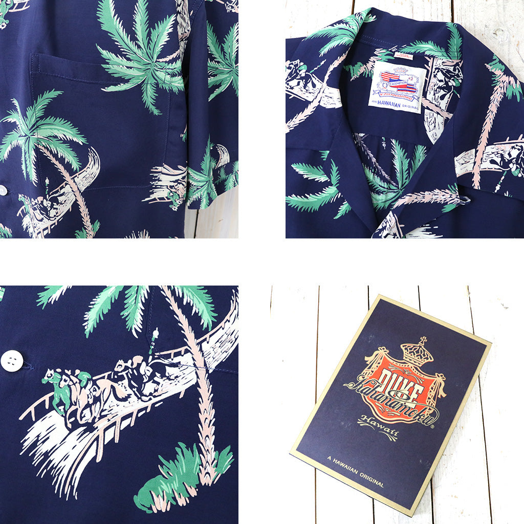DUKE KAHANAMOKU『S/S RAYON HAWAIIAN SHIRT-DERBY』(NAVY)