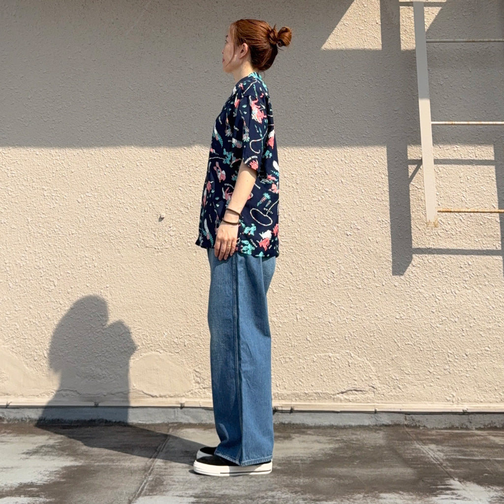 SUN SURF : S/S RAYON HAWAIIAN SHIRT -PANIOLA TOWN (NAVY)