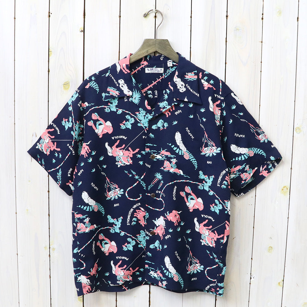 SUN SURF アロハシャツ PANIOLA TOWN ネイビー M SUN SURF : S/S RAYON HAWAIIAN SHIRT -PANIOLA TOWN (NAVY) – Reggieshop