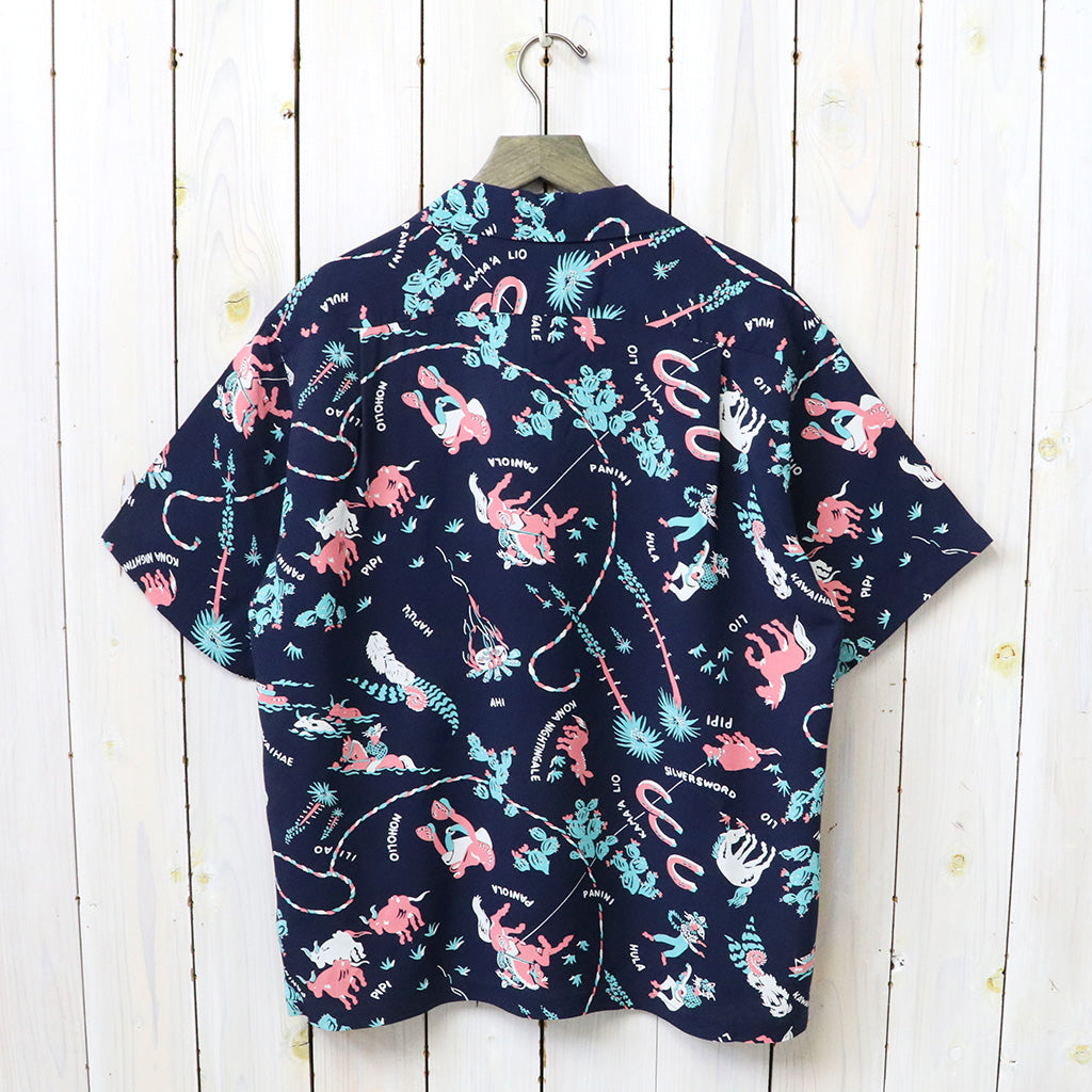 SUN SURF : S/S RAYON HAWAIIAN SHIRT -PANIOLA TOWN (NAVY)