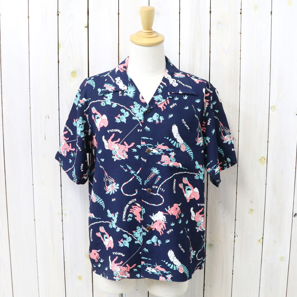SUN SURF : S/S RAYON HAWAIIAN SHIRT -PANIOLA TOWN (NAVY)