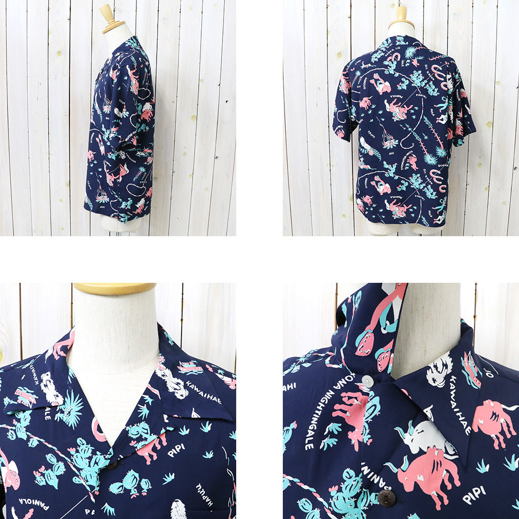 SUN SURF : S/S RAYON HAWAIIAN SHIRT -PANIOLA TOWN (NAVY)
