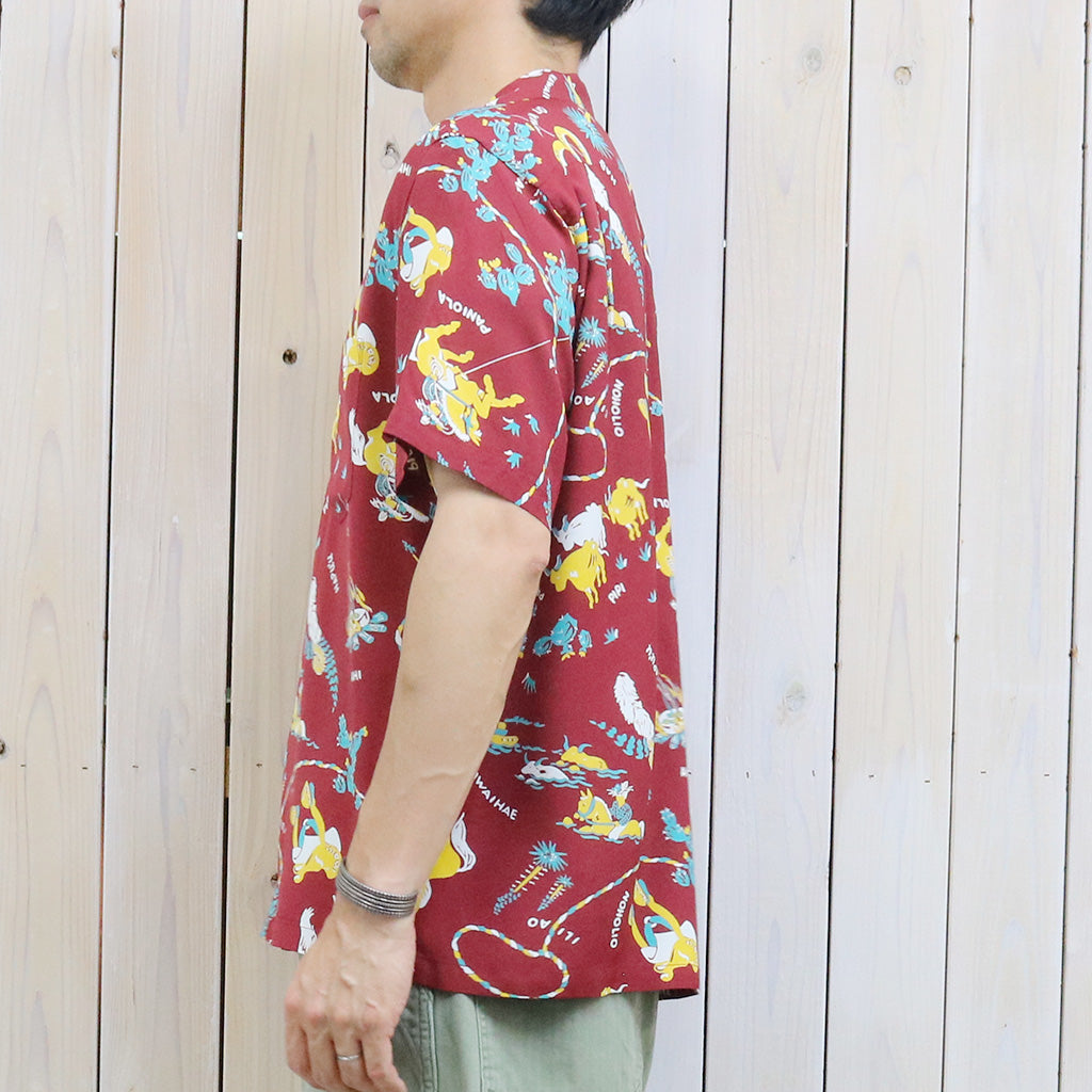 SUN SURF : S/S RAYON HAWAIIAN SHIRT -PANIOLA TOWN (BROWN)