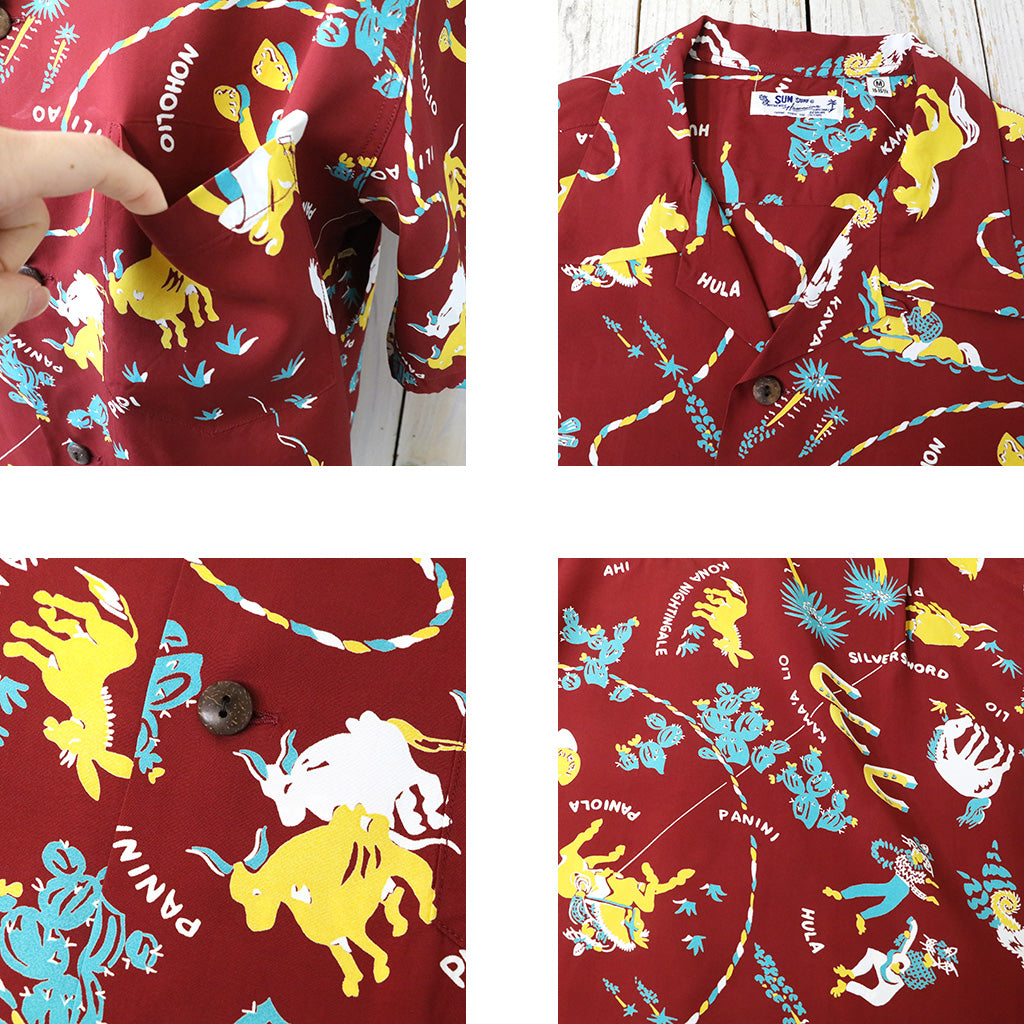 SUN SURF : S/S RAYON HAWAIIAN SHIRT -PANIOLA TOWN (BROWN)
