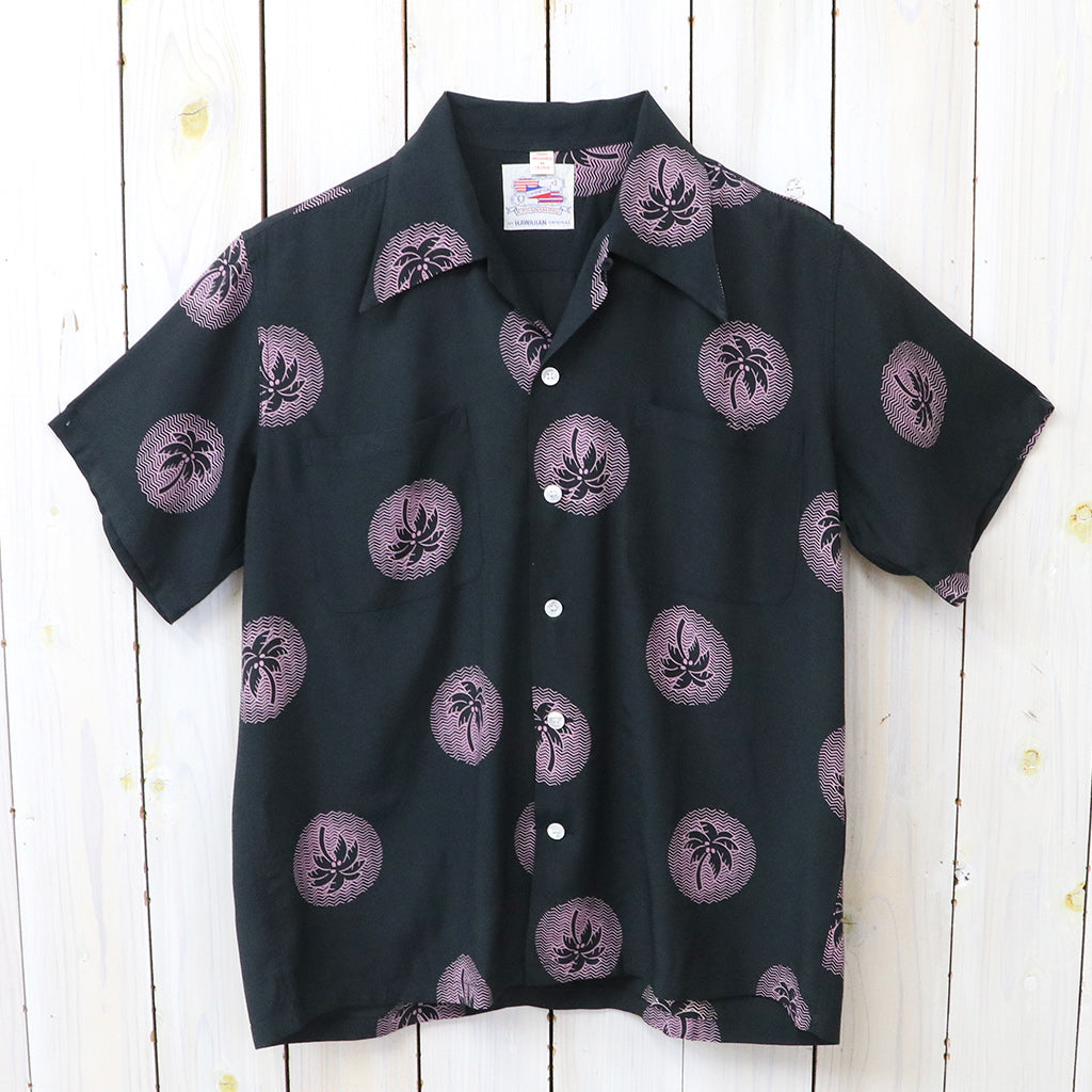 DUKE KAHANAMOKU : S/S RAYON HAWAIIAN SHIRT-WONDROUS PLAM TREE (BLACK)