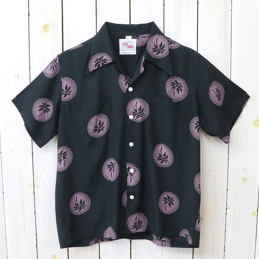DUKE KAHANAMOKU : S/S RAYON HAWAIIAN SHIRT-WONDROUS PLAM TREE (BLACK)