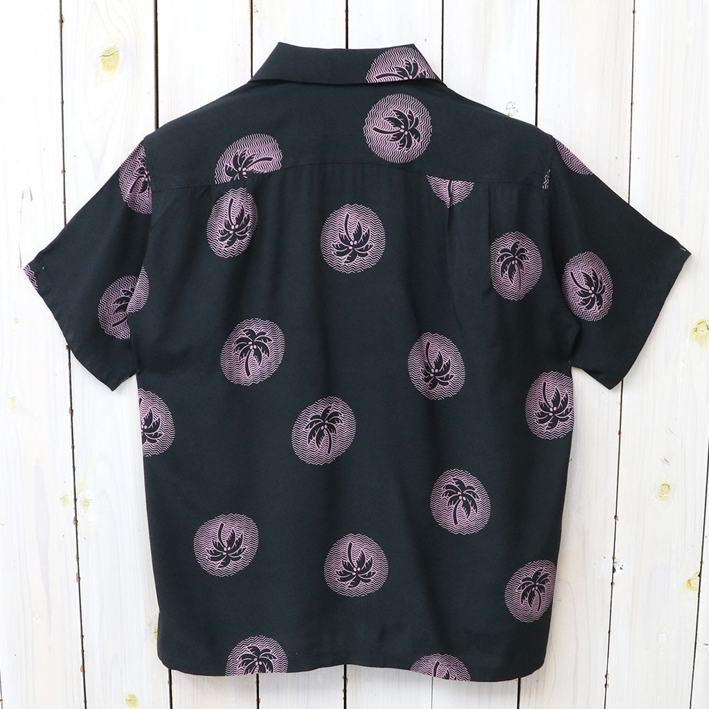 DUKE KAHANAMOKU : S/S RAYON HAWAIIAN SHIRT-WONDROUS PLAM TREE (BLACK)