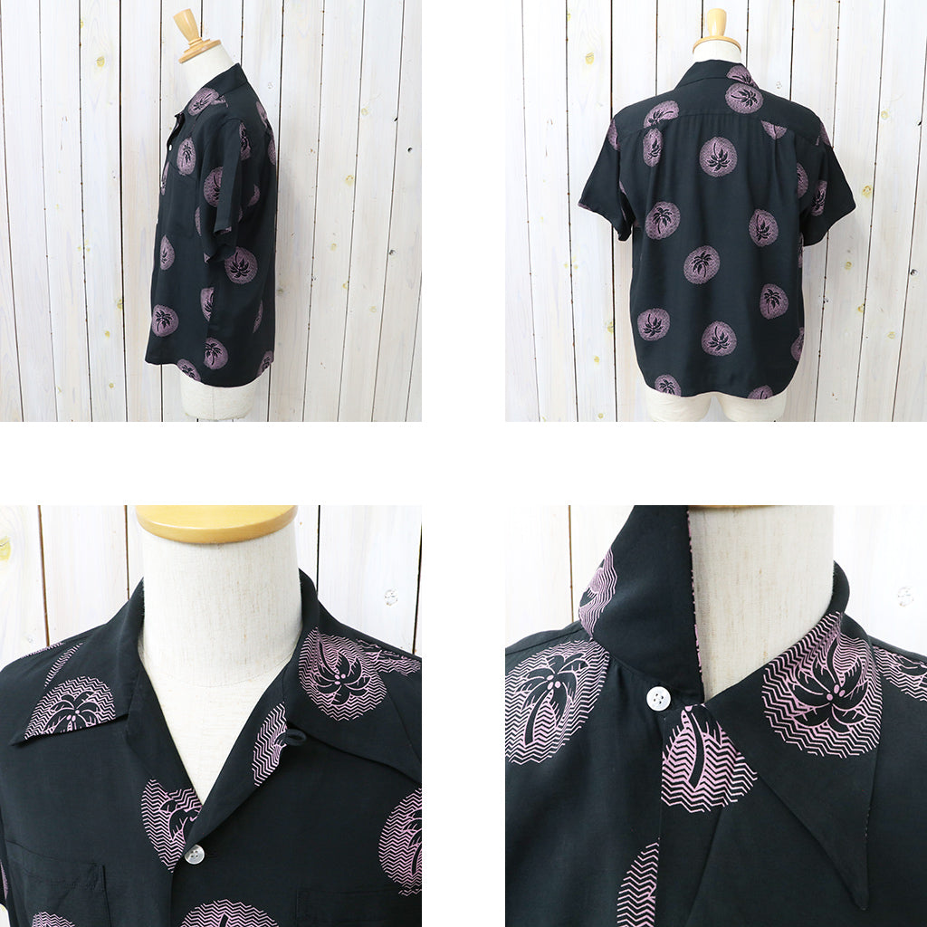 DUKE KAHANAMOKU : S/S RAYON HAWAIIAN SHIRT-WONDROUS PLAM TREE (BLACK)
