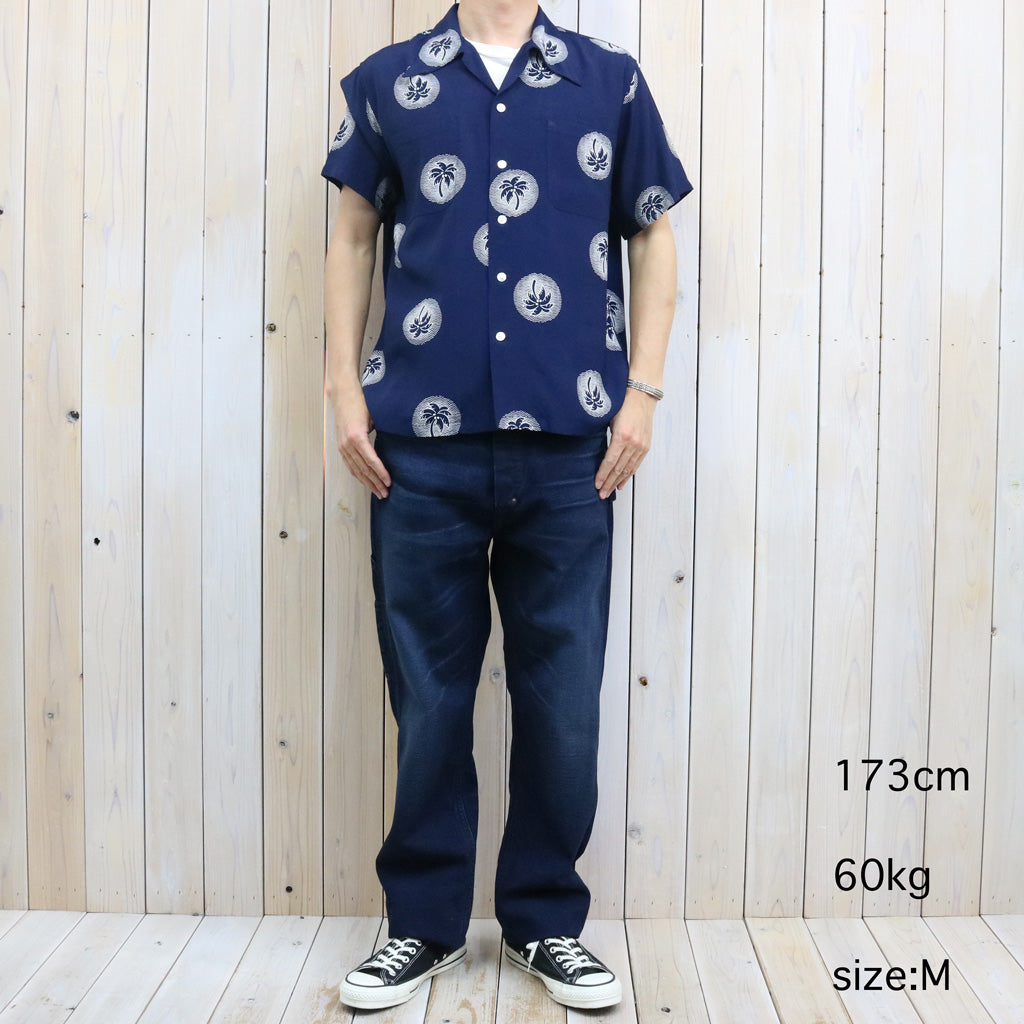 DUKE KAHANAMOKU : S/S RAYON HAWAIIAN SHIRT-WONDROUS PLAM TREE (NAVY)