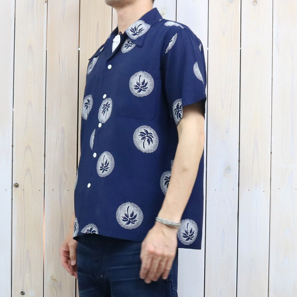 DUKE KAHANAMOKU : S/S RAYON HAWAIIAN SHIRT-WONDROUS PLAM TREE (NAVY)