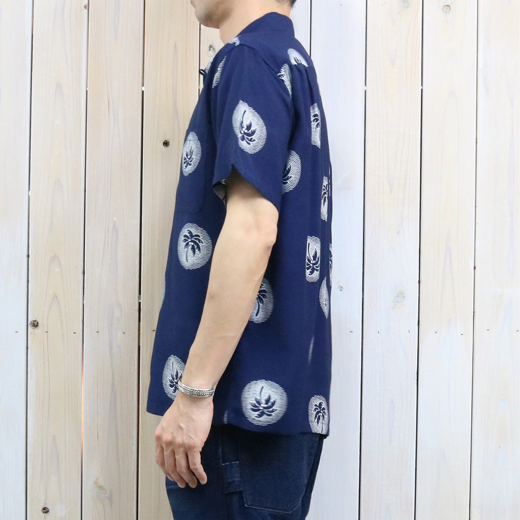 DUKE KAHANAMOKU : S/S RAYON HAWAIIAN SHIRT-WONDROUS PLAM TREE (NAVY)