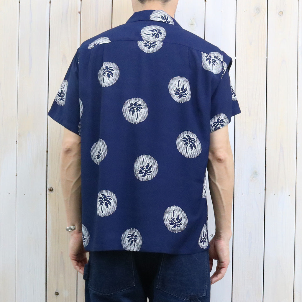 DUKE KAHANAMOKU : S/S RAYON HAWAIIAN SHIRT-WONDROUS PLAM TREE (NAVY)