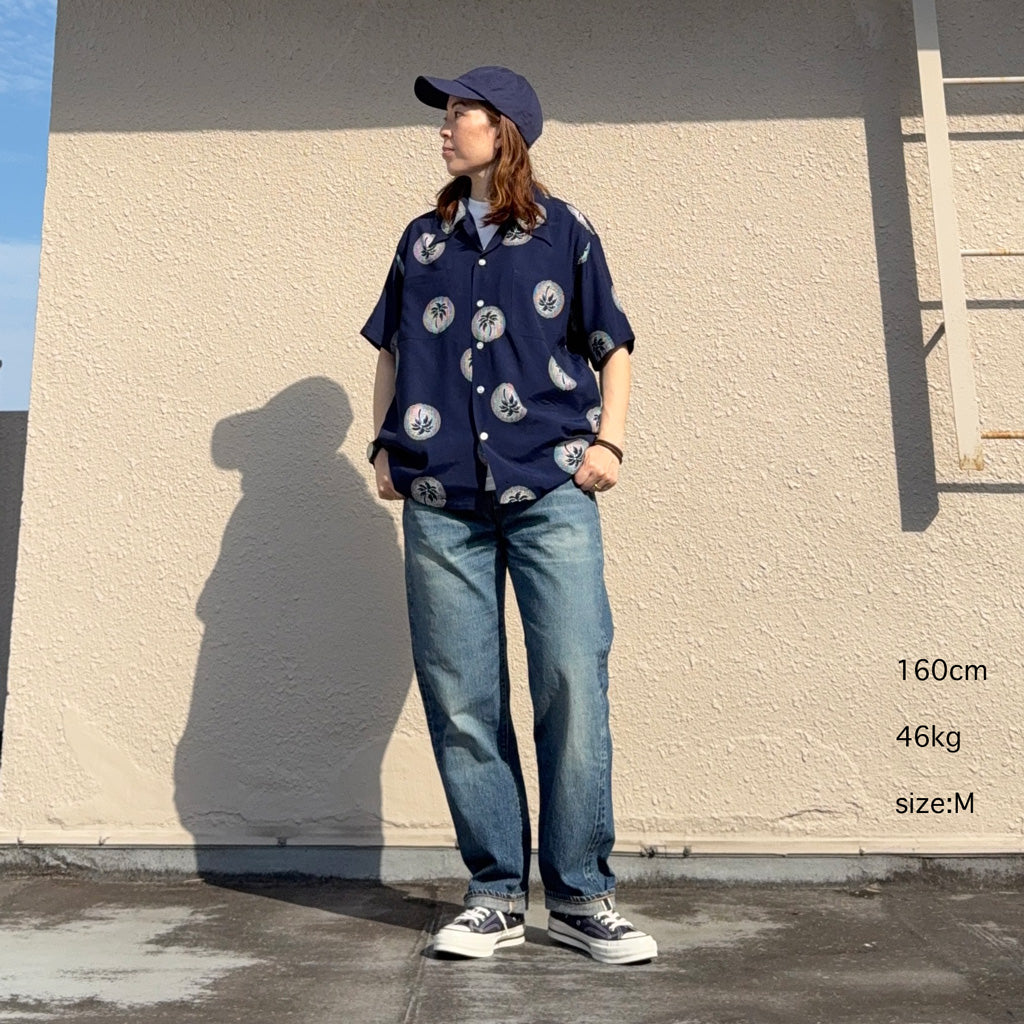 DUKE KAHANAMOKU : S/S RAYON HAWAIIAN SHIRT-WONDROUS PLAM TREE (NAVY)