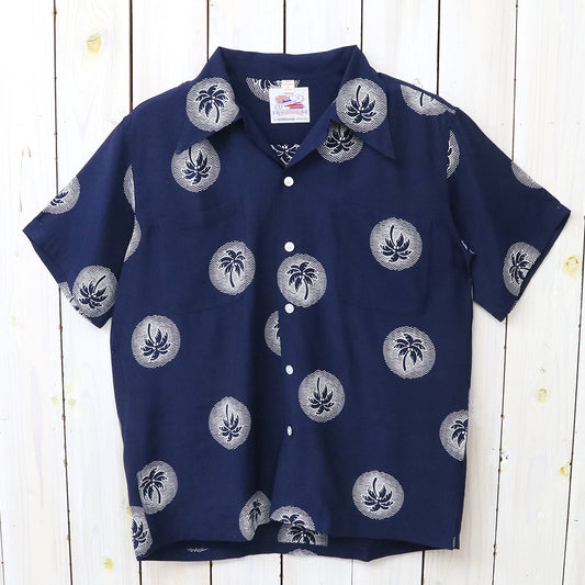 DUKE KAHANAMOKU : S/S RAYON HAWAIIAN SHIRT-WONDROUS PLAM TREE (NAVY)