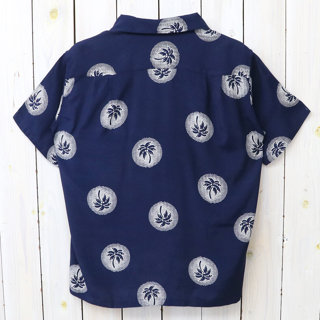 DUKE KAHANAMOKU : S/S RAYON HAWAIIAN SHIRT-WONDROUS PLAM TREE (NAVY)