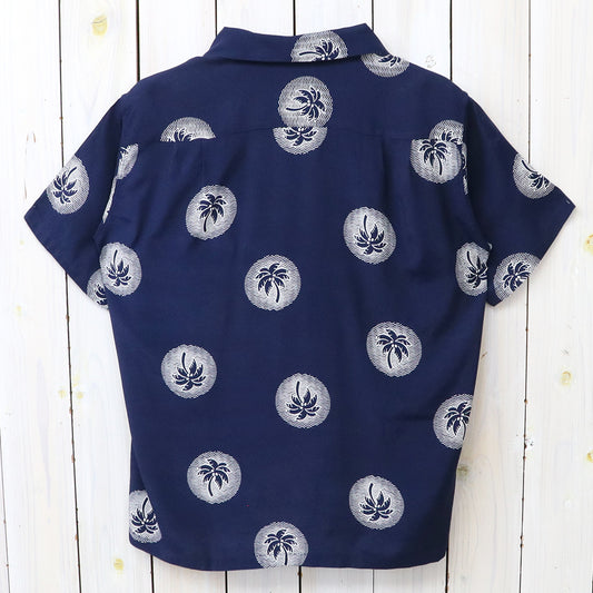 DUKE KAHANAMOKU : S/S RAYON HAWAIIAN SHIRT-WONDROUS PLAM TREE (NAVY)
