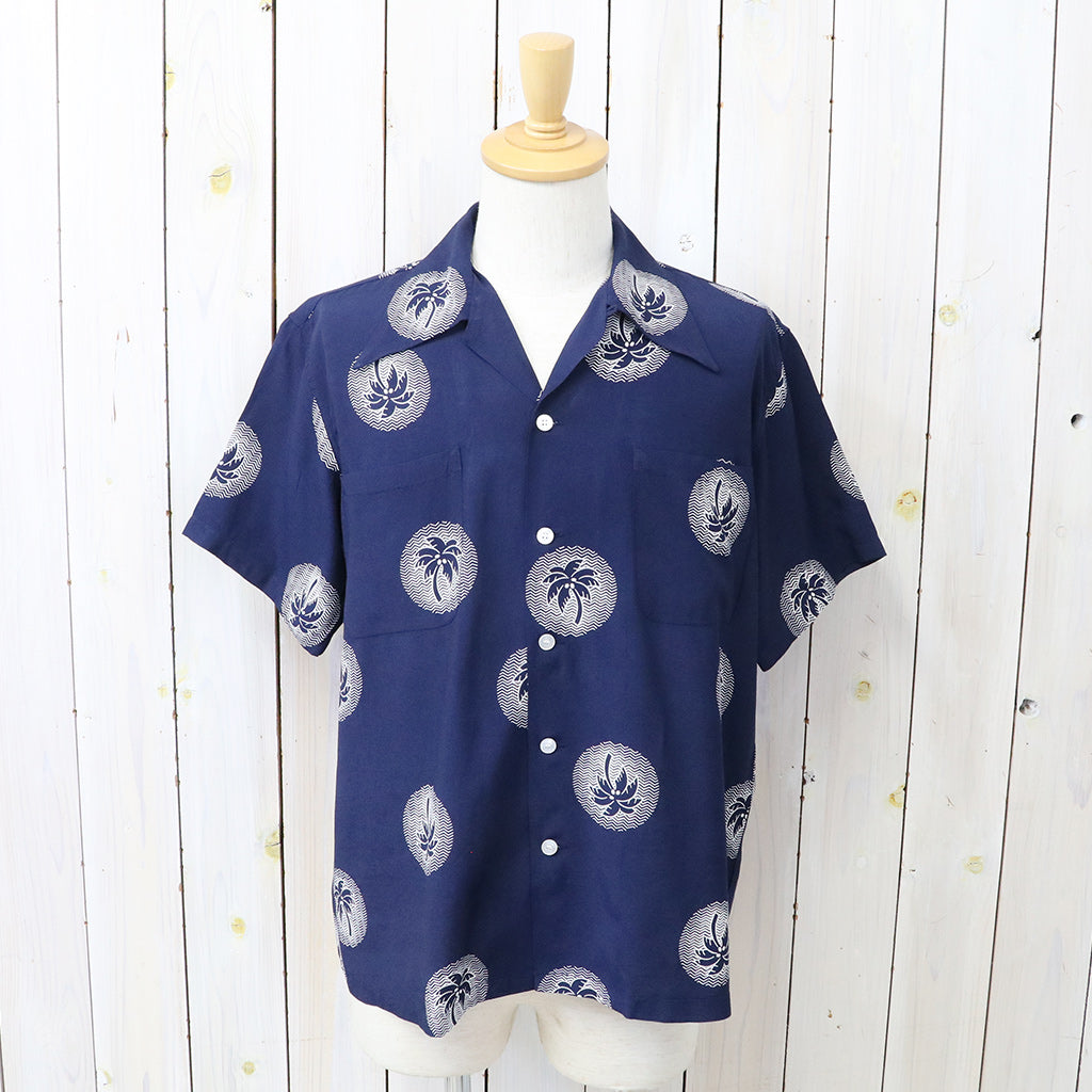 DUKE KAHANAMOKU : S/S RAYON HAWAIIAN SHIRT-WONDROUS PLAM TREE (NAVY)