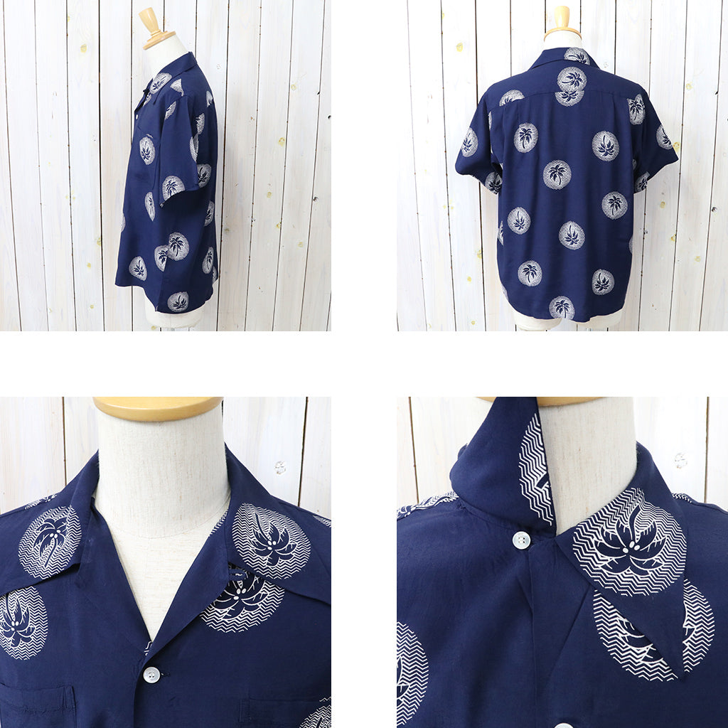 DUKE KAHANAMOKU : S/S RAYON HAWAIIAN SHIRT-WONDROUS PLAM TREE (NAVY)
