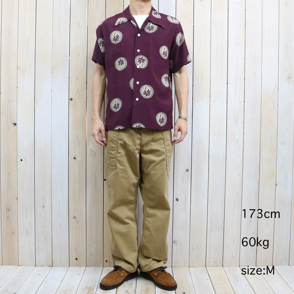 DUKE KAHANAMOKU : S/S RAYON HAWAIIAN SHIRT-WONDROUS PLAM TREE (BURGUNDY)