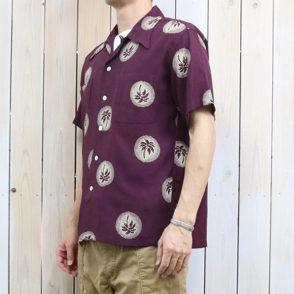 DUKE KAHANAMOKU : S/S RAYON HAWAIIAN SHIRT-WONDROUS PLAM TREE (BURGUNDY)
