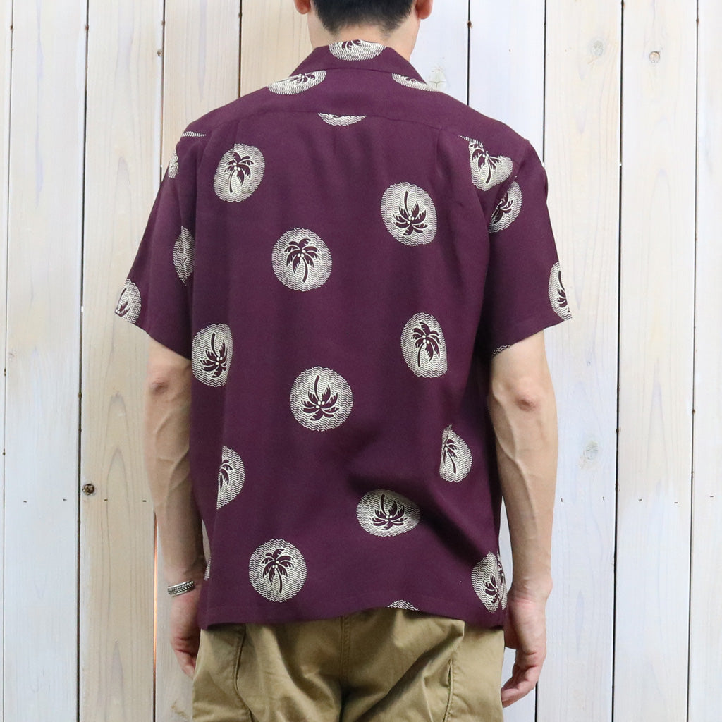 DUKE KAHANAMOKU : S/S RAYON HAWAIIAN SHIRT-WONDROUS PLAM TREE (BURGUNDY)