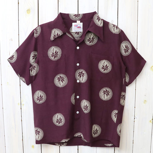 DUKE KAHANAMOKU : S/S RAYON HAWAIIAN SHIRT-WONDROUS PLAM TREE (BURGUNDY)