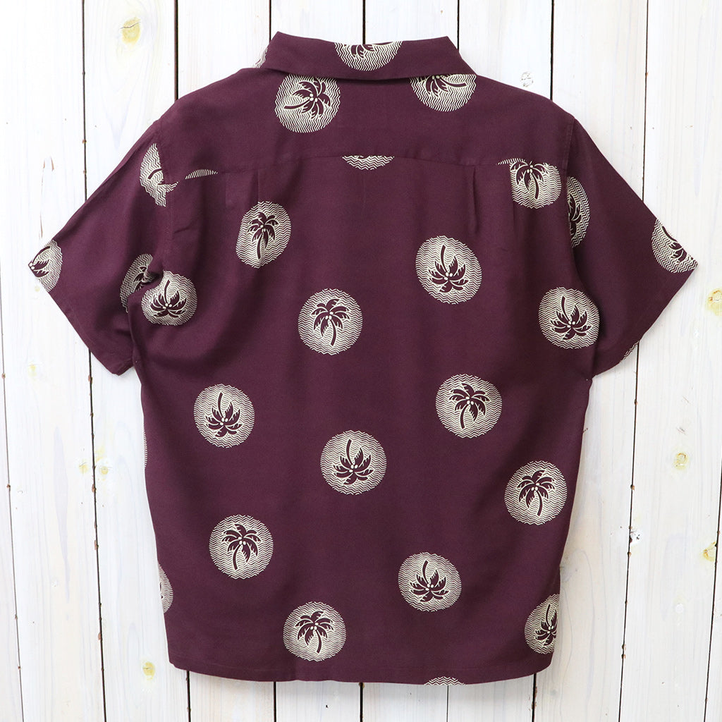 DUKE KAHANAMOKU : S/S RAYON HAWAIIAN SHIRT-WONDROUS PLAM TREE (BURGUNDY)