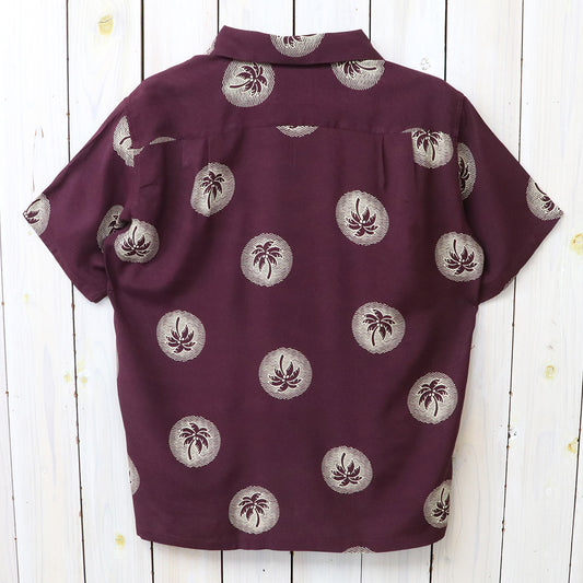DUKE KAHANAMOKU : S/S RAYON HAWAIIAN SHIRT-WONDROUS PLAM TREE (BURGUNDY)