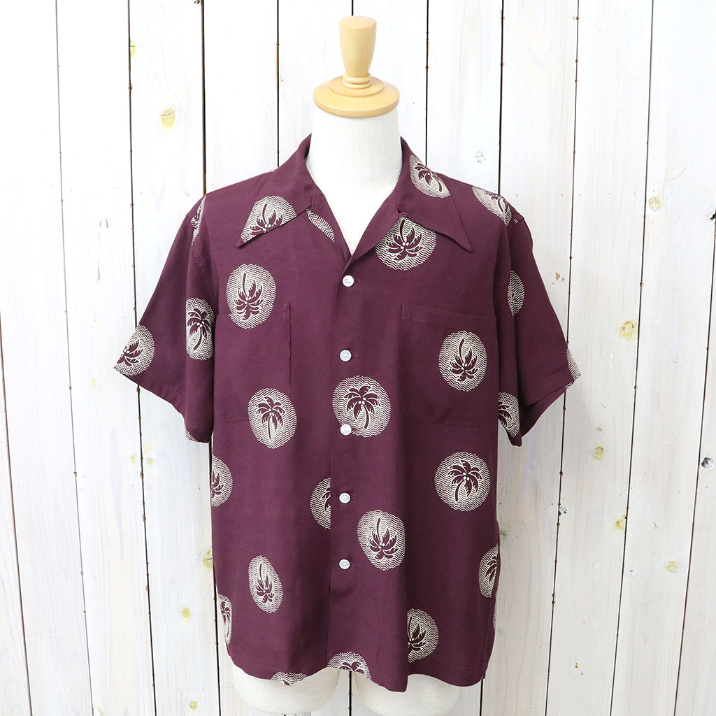 DUKE KAHANAMOKU : S/S RAYON HAWAIIAN SHIRT-WONDROUS PLAM TREE (BURGUNDY)