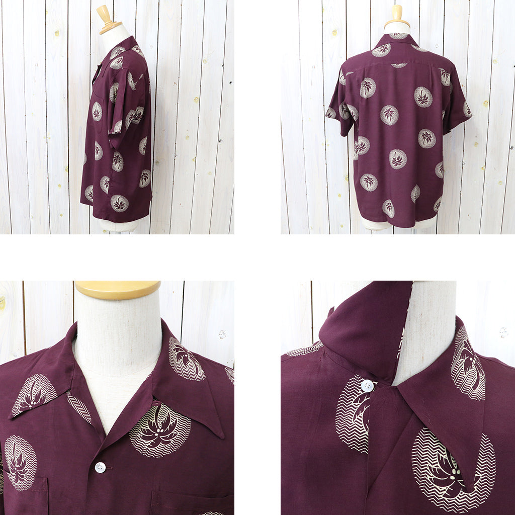 DUKE KAHANAMOKU : S/S RAYON HAWAIIAN SHIRT-WONDROUS PLAM TREE (BURGUNDY)