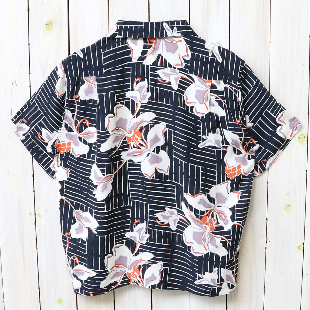 SUN SURF : S/S RAYON HAWAIIAN SHIRT-WHITE GINGER (BLACK)