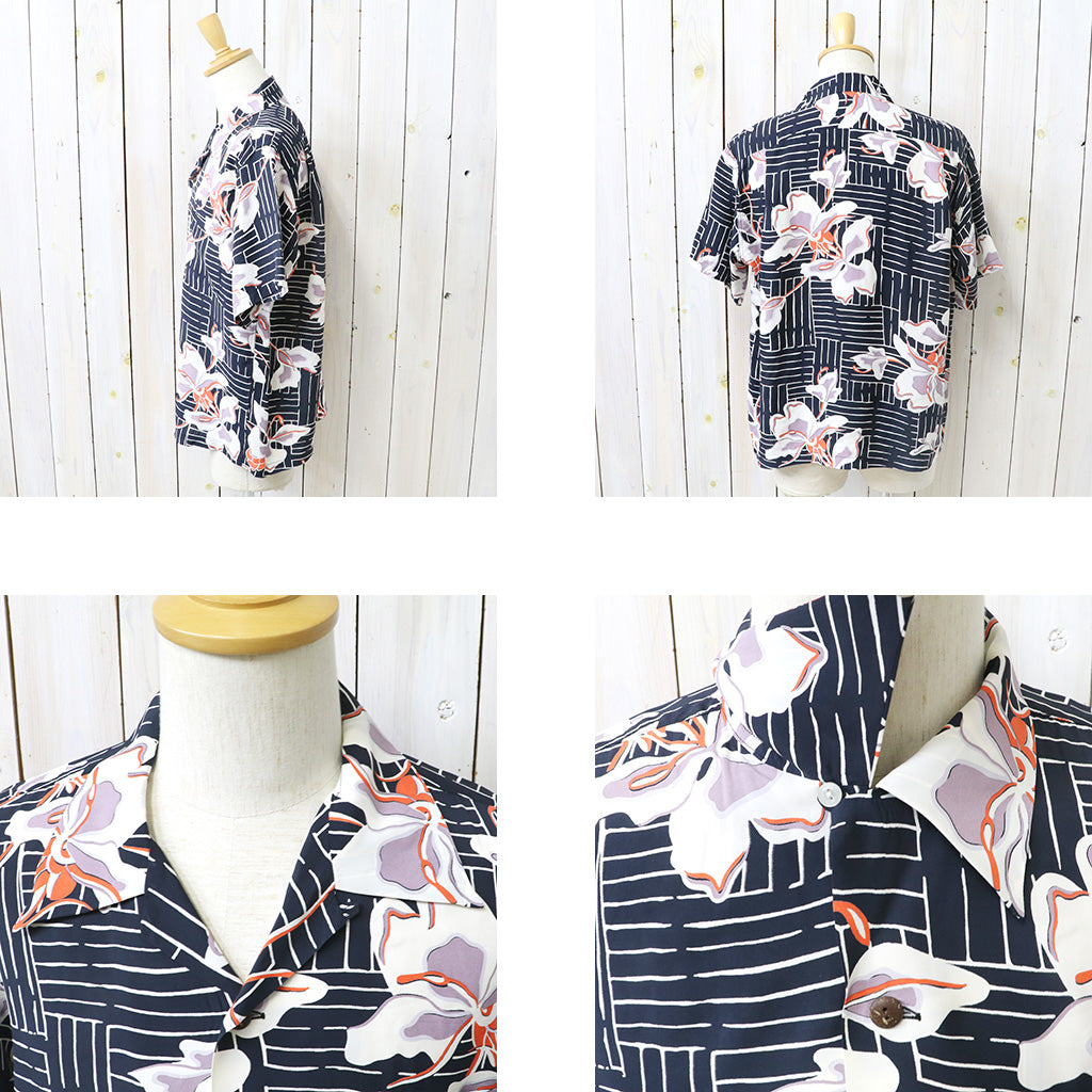 SUN SURF : S/S RAYON HAWAIIAN SHIRT-WHITE GINGER (BLACK)