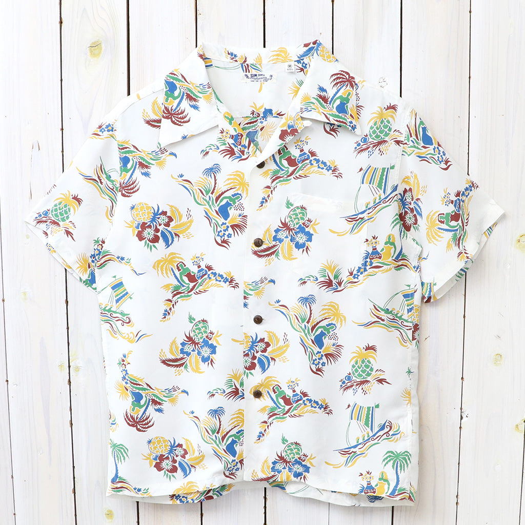 SUN SURF : S/S RAYON HAWAIIAN SHIRT-ISLAND TRIP (OFF WHITE)