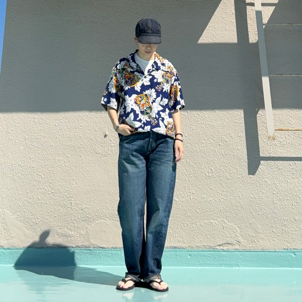 SUN SURF : S/S RAYON HAWAIIAN SHIRT-UKULELE MELODY (NAVY)