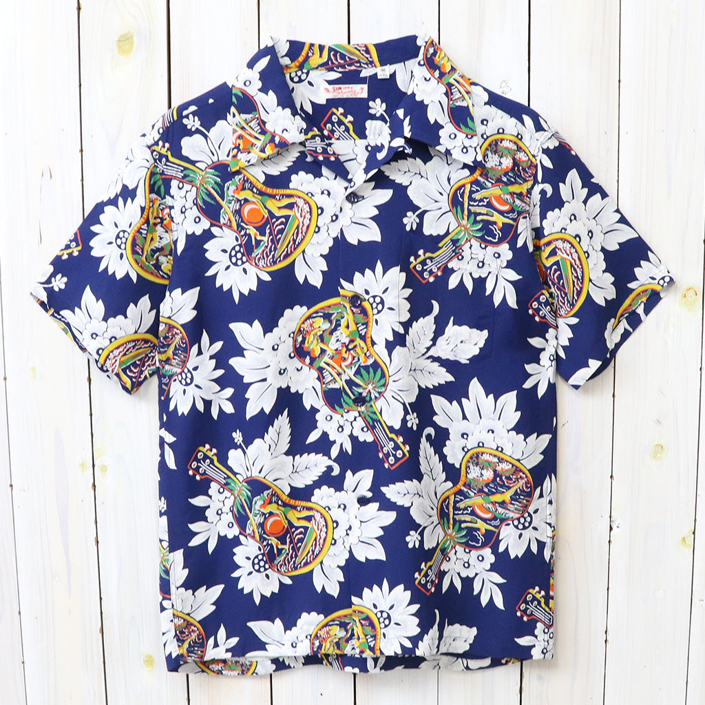 SUN SURF : S/S RAYON HAWAIIAN SHIRT-UKULELE MELODY (NAVY)