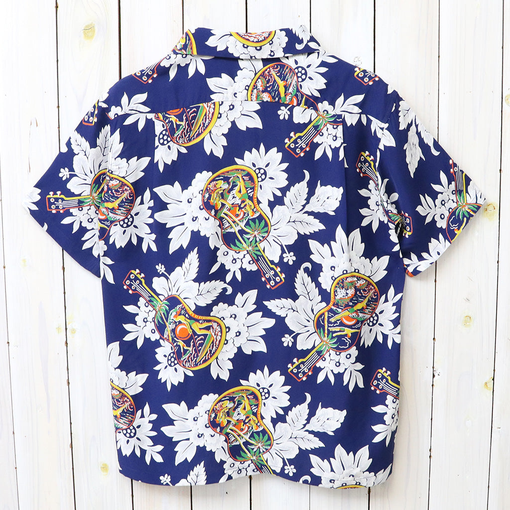 SUN SURF : S/S RAYON HAWAIIAN SHIRT-UKULELE MELODY (NAVY)