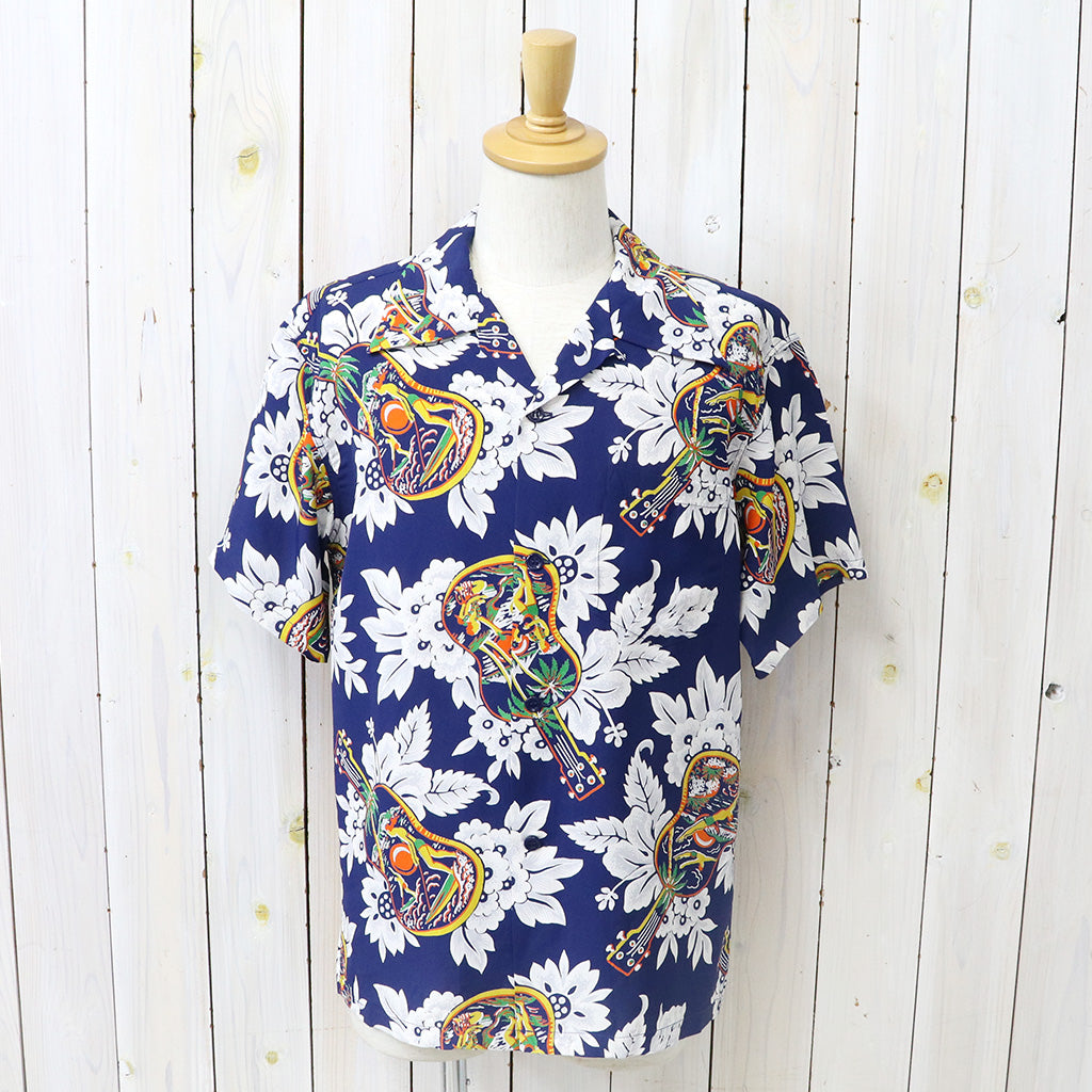 SUN SURF : S/S RAYON HAWAIIAN SHIRT-UKULELE MELODY (NAVY)