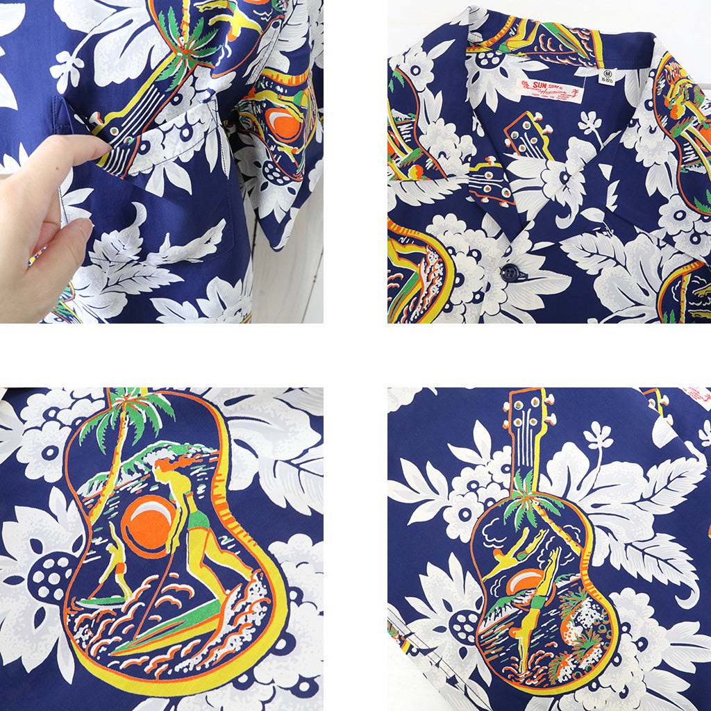 SUN SURF : S/S RAYON HAWAIIAN SHIRT-UKULELE MELODY (NAVY)