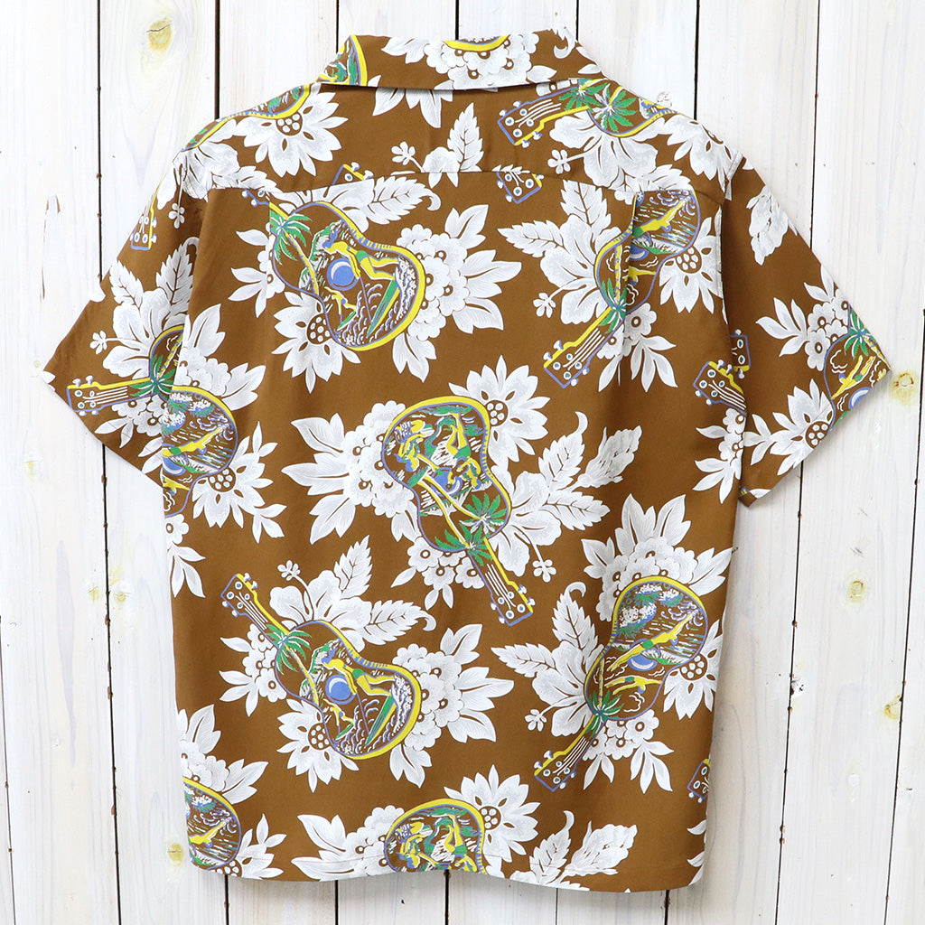 SUN SURF : S/S RAYON HAWAIIAN SHIRT-UKULELE MELODY (BROWN)
