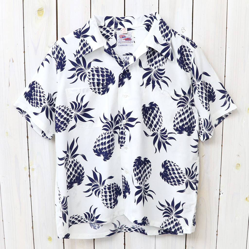 DUKE KAHANAMOKU : S/S RAYON HAWAIIAN SHIRT-DUKE’S PINEAPPLE (OFF WHITE)