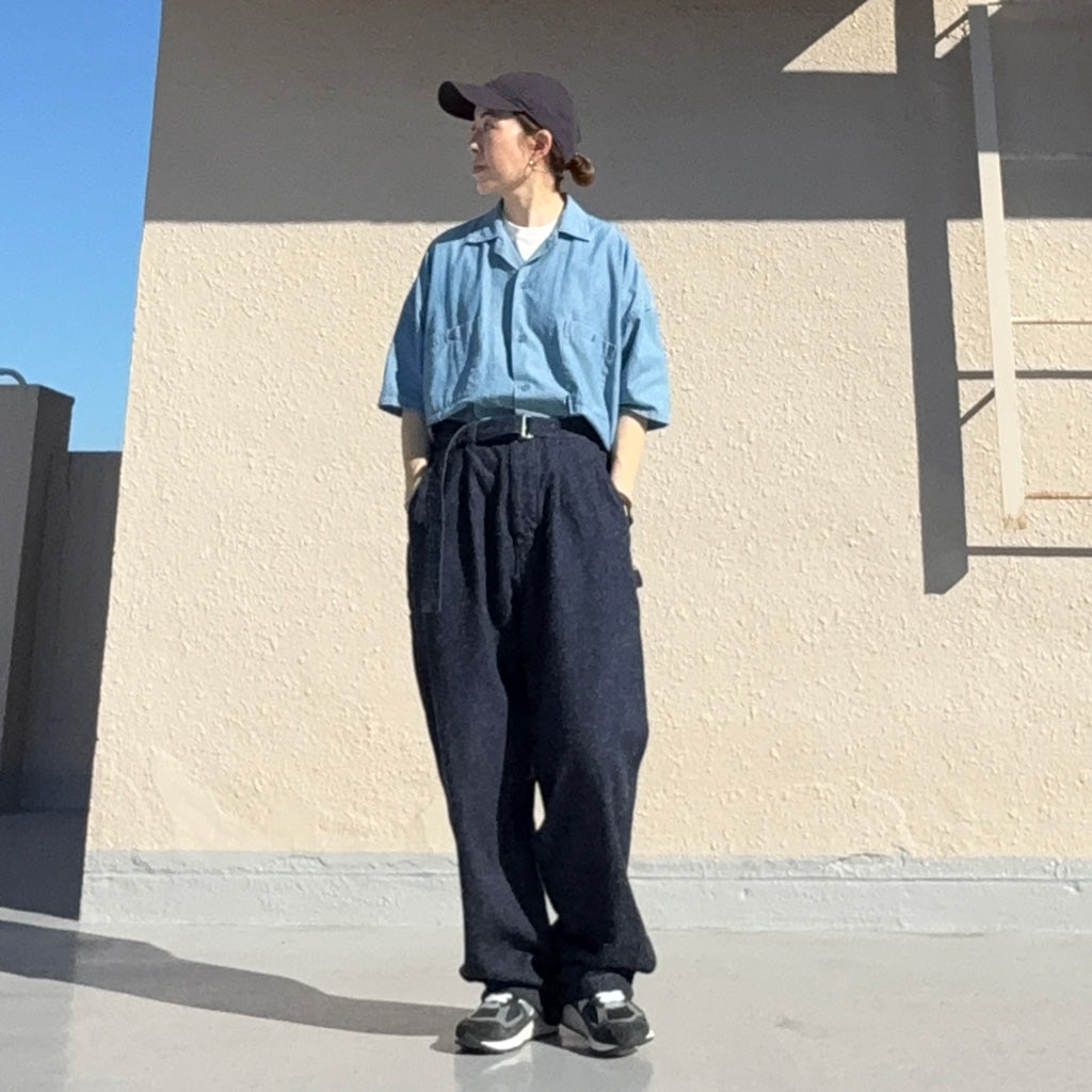 SANMONT : Silk Denim Belted Pants (Indigo)