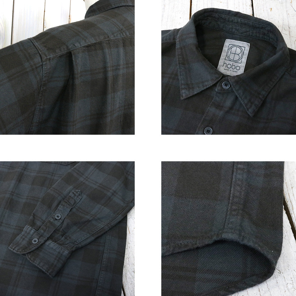 hobo『L/S Shirt Cotton Flannel Check Overdyed』(Charcoal)