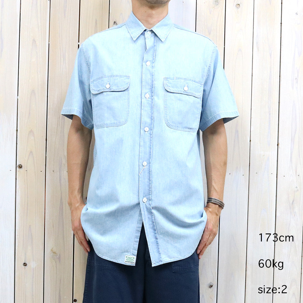 orSlow : SHORT SLEEVE CHAMBRAY WORK SHIRT WITH FLAP POCKET (CHAMBRAY BLEACH)