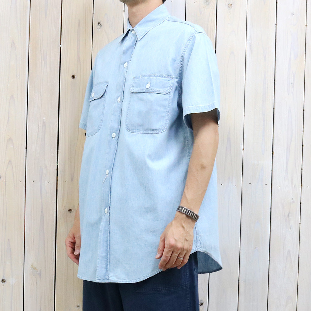 orSlow : SHORT SLEEVE CHAMBRAY WORK SHIRT WITH FLAP POCKET (CHAMBRAY BLEACH)
