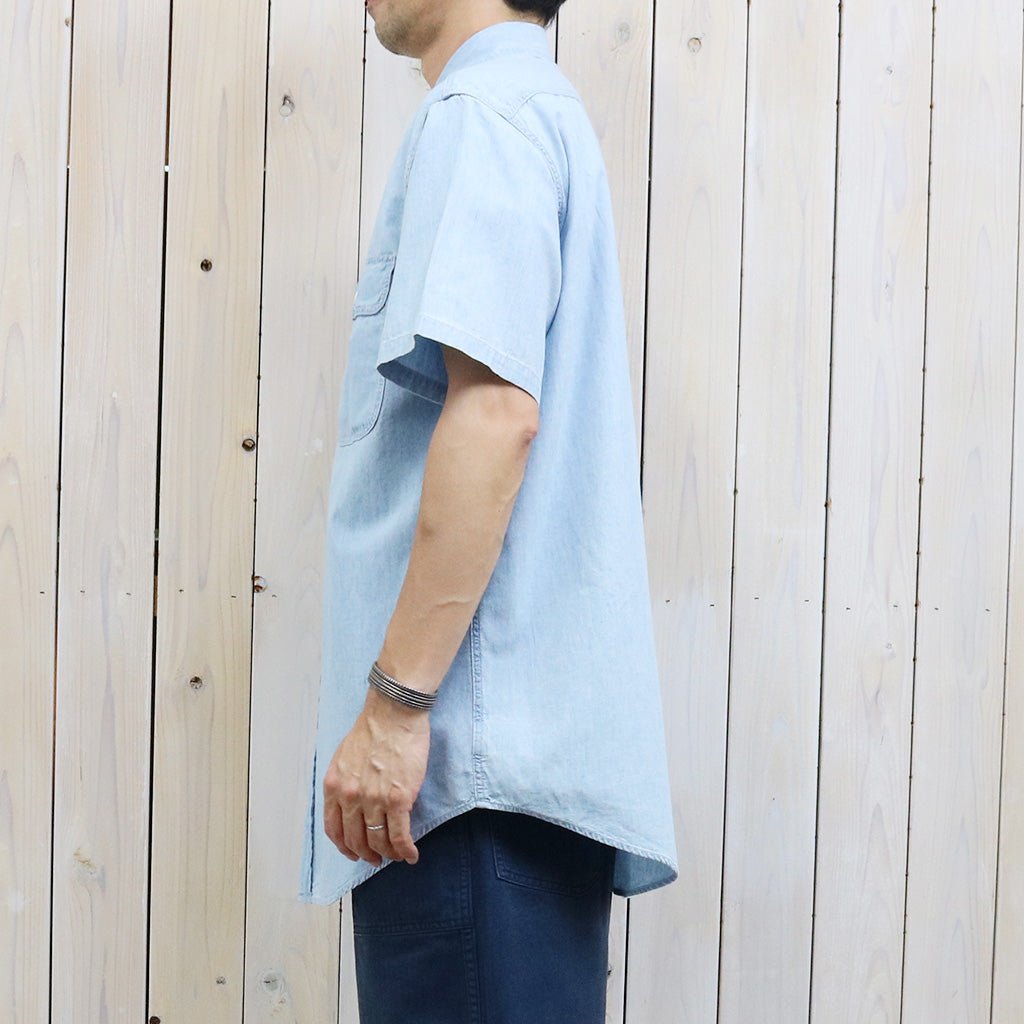 orSlow : SHORT SLEEVE CHAMBRAY WORK SHIRT WITH FLAP POCKET (CHAMBRAY BLEACH)
